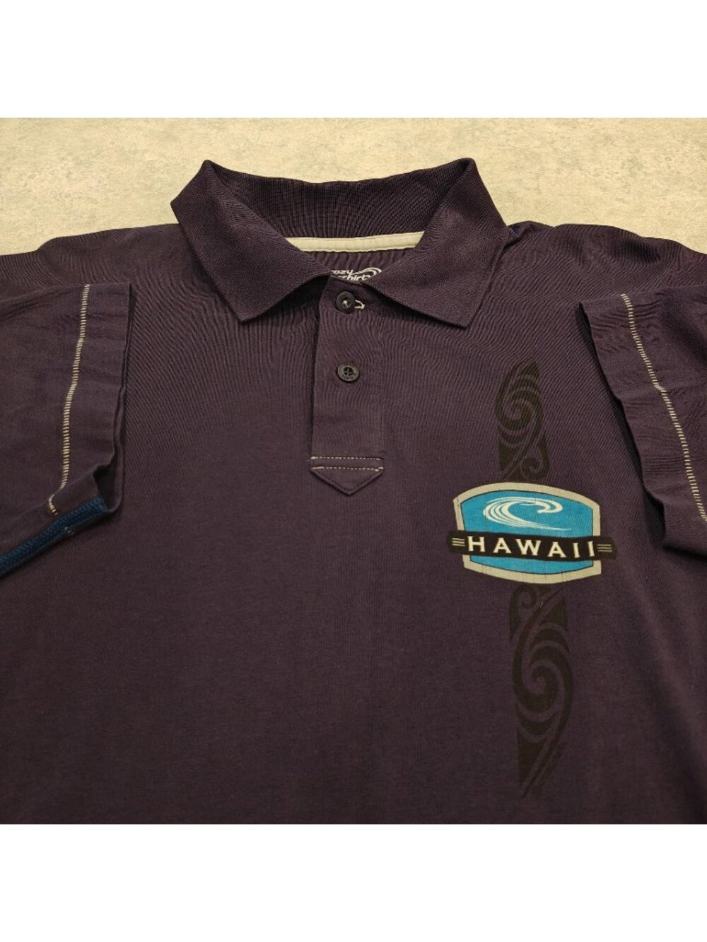 Crazy Shirts Hawaii Polo Shirt Mens L Purple Tribal Tiki Surfer Pima Tropical